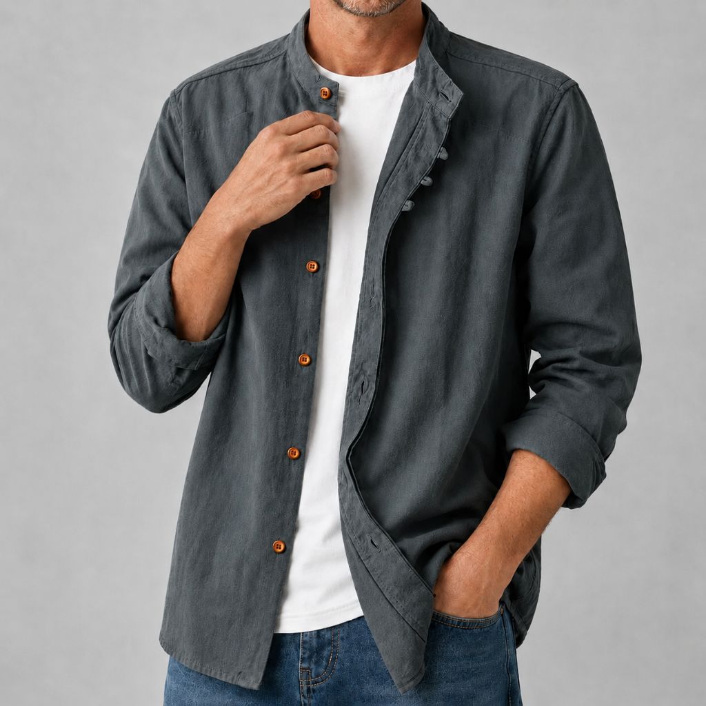 Mito - Men's Ultra Comfortable Band Collar Shirt